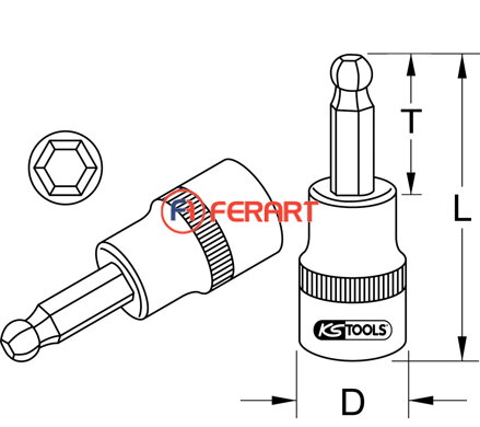 3/8" bit nástrčný imbusový s guľovou hlavičkou, 3mm